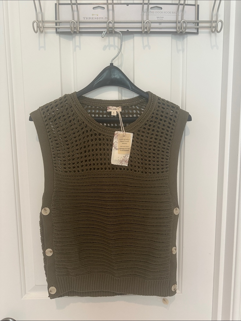 Hem & Thread Olive Openwork Crochet Sleeveless Vest